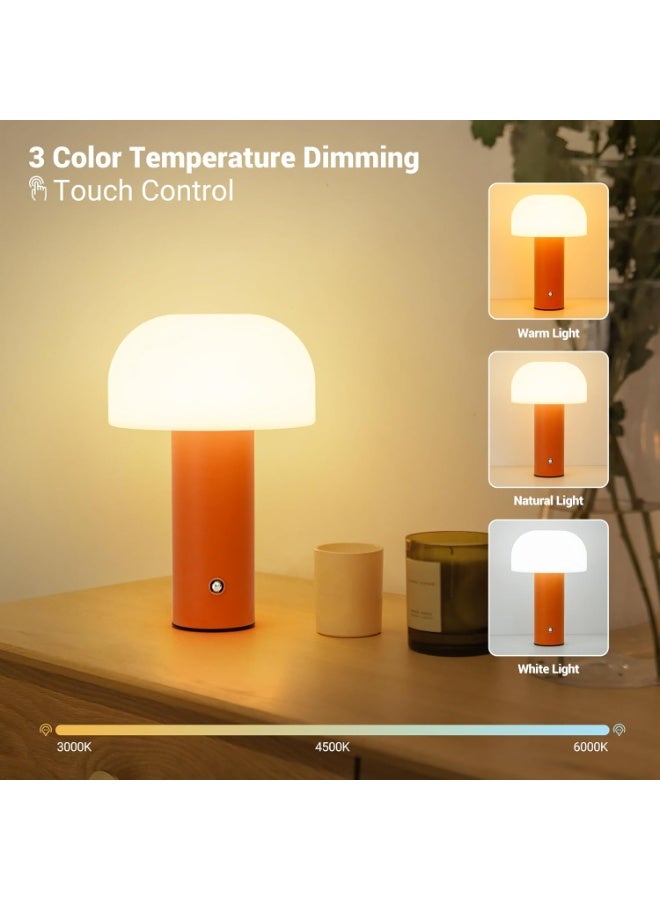 Portable cordless table lamp in a modern orange design, 5200mAh battery lasting 24-49 hours, touch control for 3 color temperatures (warm 3000K, natural 4500K, white 6000K) and dimming, ideal for the kitchen, bedroom, camping or as a gift. - Image 4